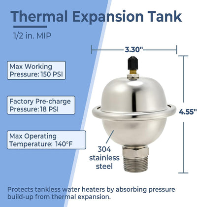 Tanque expansión térmica MIP 1/2 pulg acero inox 2gal