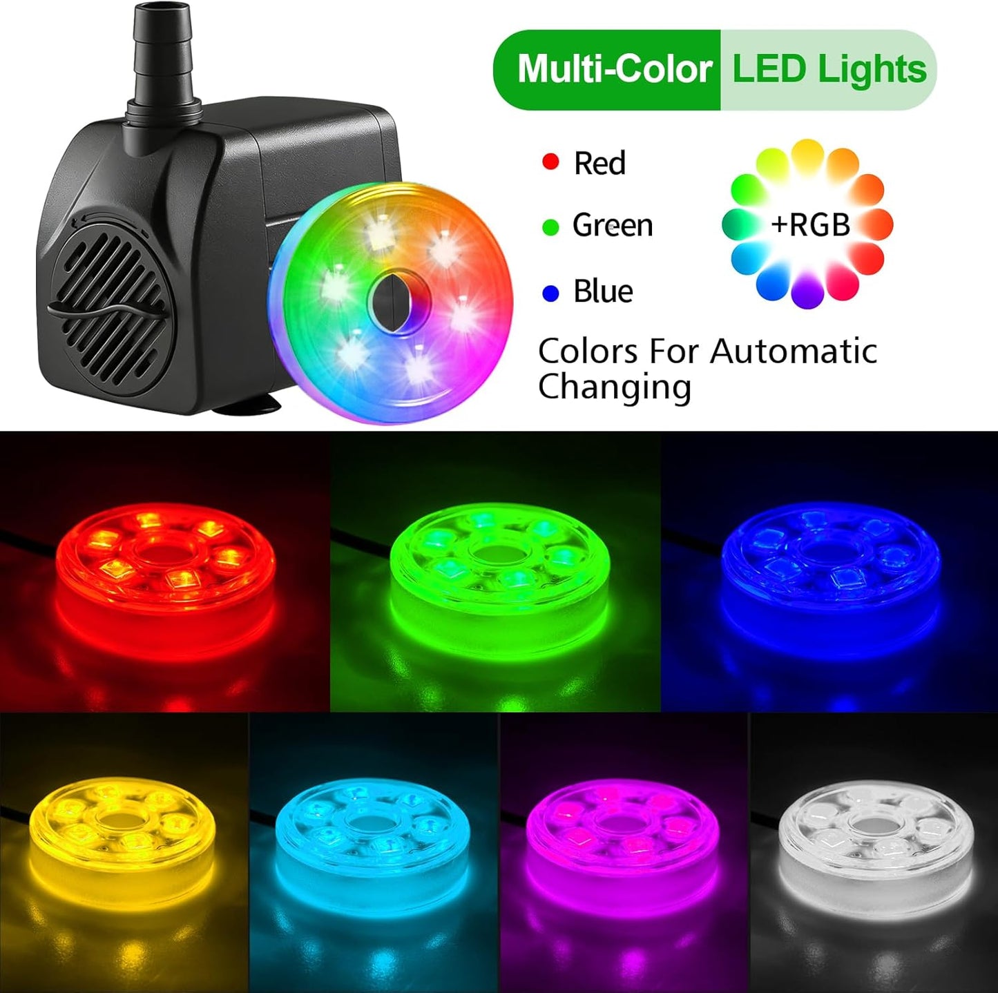 Bomba sumergible 210 GPH estanque acuario con luces LED