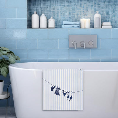 Toallas de cocina y baño con estampado azul rayas estilo western