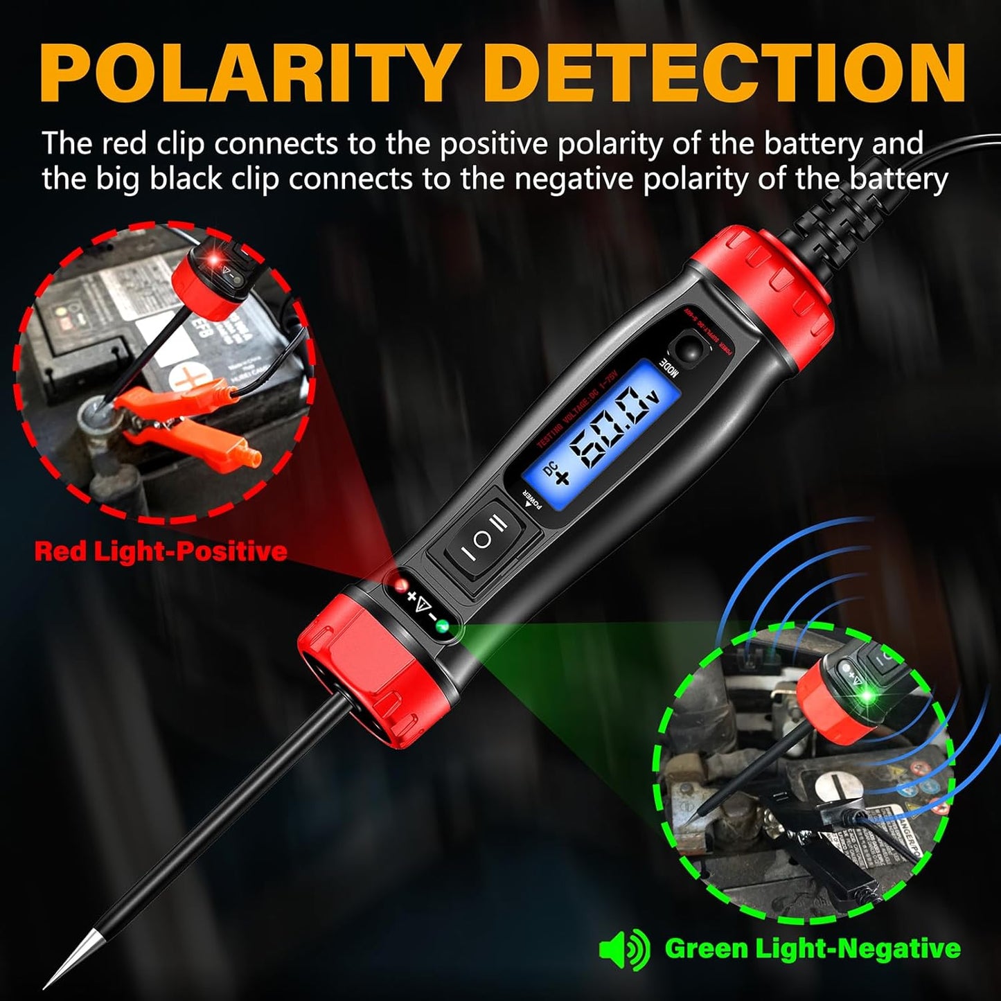 Probador circuito potencia automotriz con LCD 5-60V