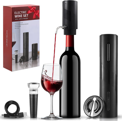 Juego regalo aireador vino recargable aluminio