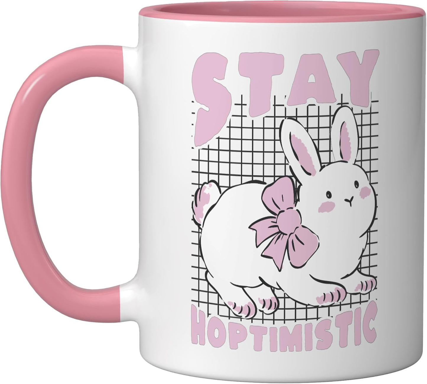 Taza Cerámica Conejo Positivo Frase Rosa/Blanco
