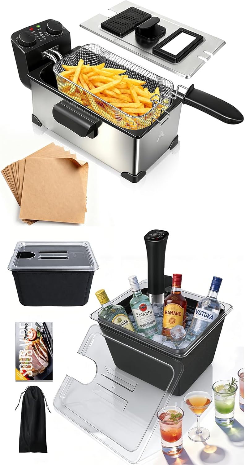 Fritadora 1600W con Cesta y Cocina al Vacío con Contenedor