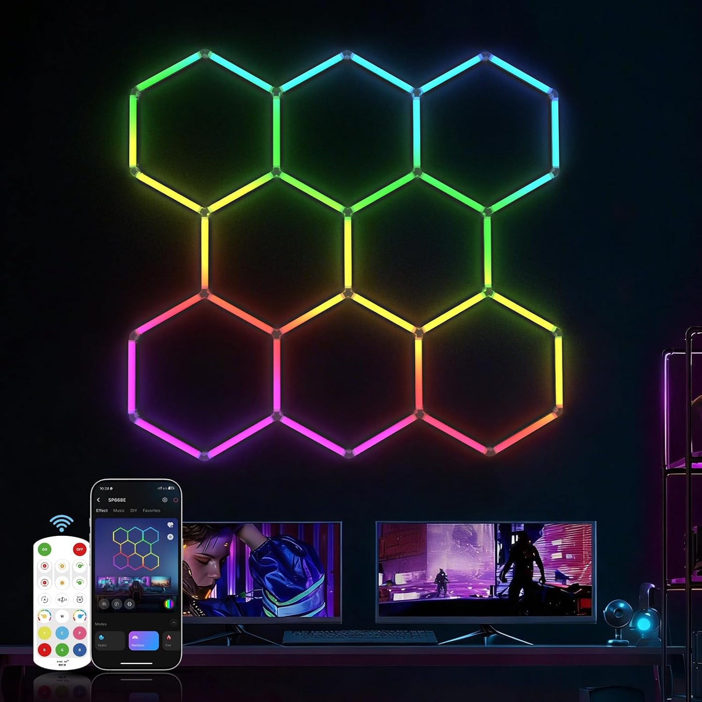 Luces garaje hexagonales 8 LED con app y control remoto