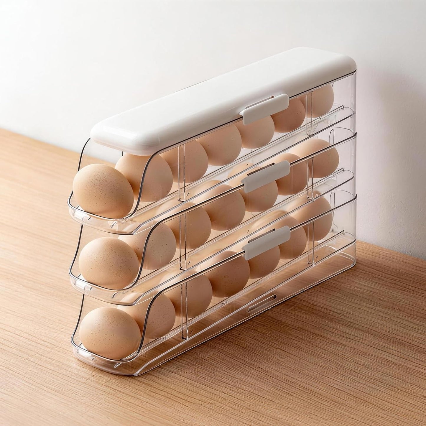 Soporte huevos 3 niveles con tapa dispensador transparente