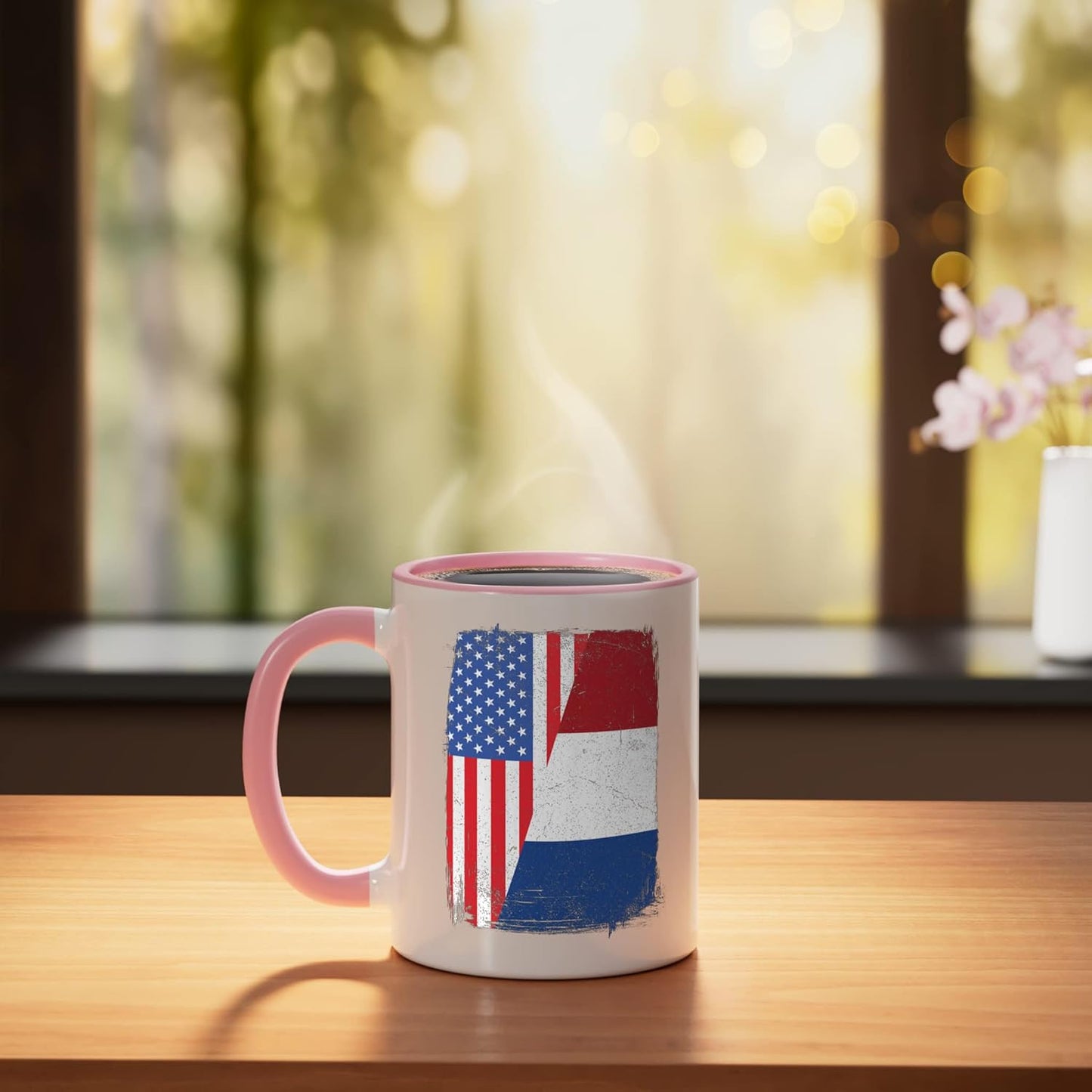 Taza Cerámica Bandera Americana Rosa/Blanco