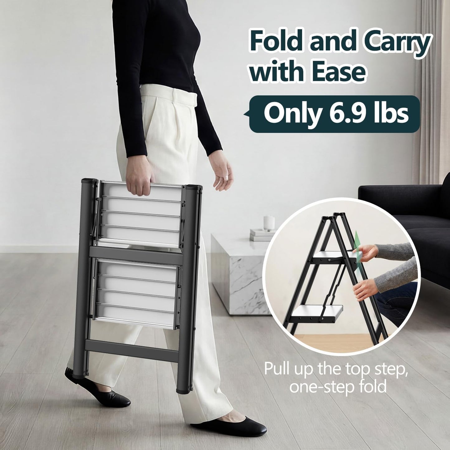 Escalera 2 escalones plegable aluminio antideslizante 330lb
