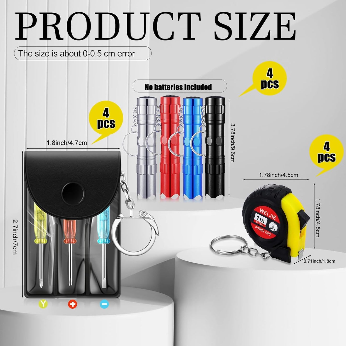 Set 12 Llaveros Cinta Métrica con Destornillador Led Regalo Hombres