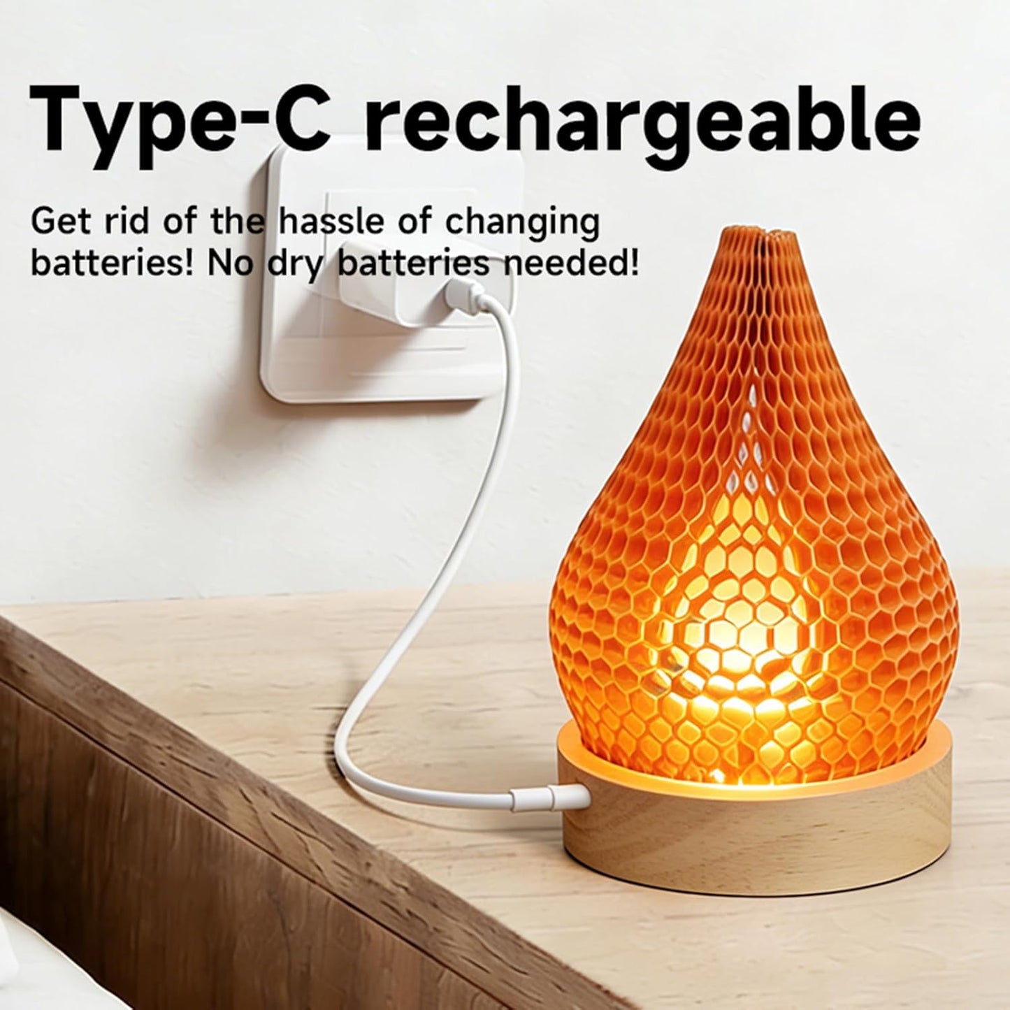Lámpara Mesa Led Papel Panal Abeja Recargable