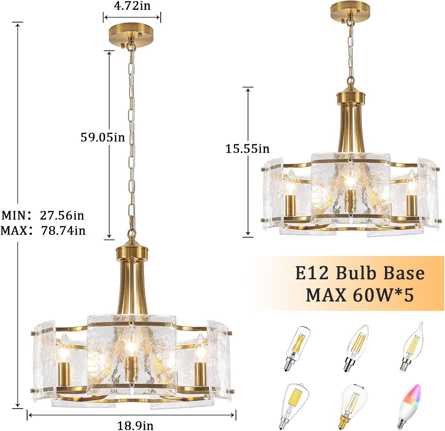 Candelabro oro cepillado lámpara cristal moderna 18.9pulg