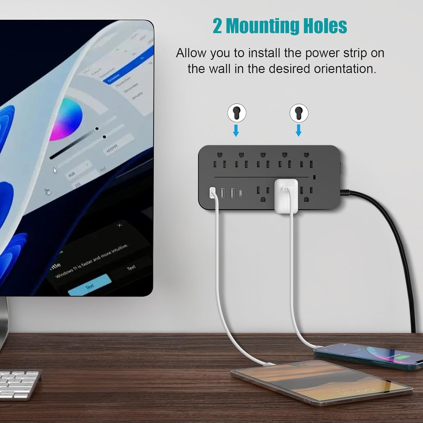 Regleta sobretensiones 8 tomas 3 USB A 1 USB C 15A/1875W negro