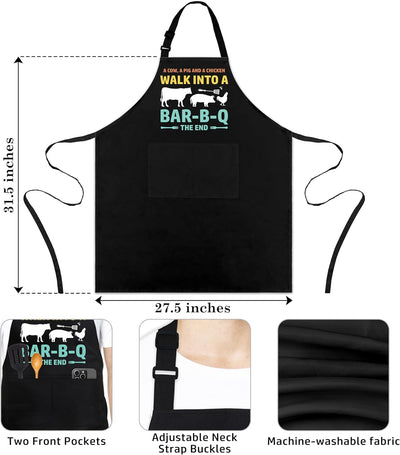 Delantales de parrilla divertidos para hombres y mujeres A Cow A Pig And Chicken Walk Into Bar B Q