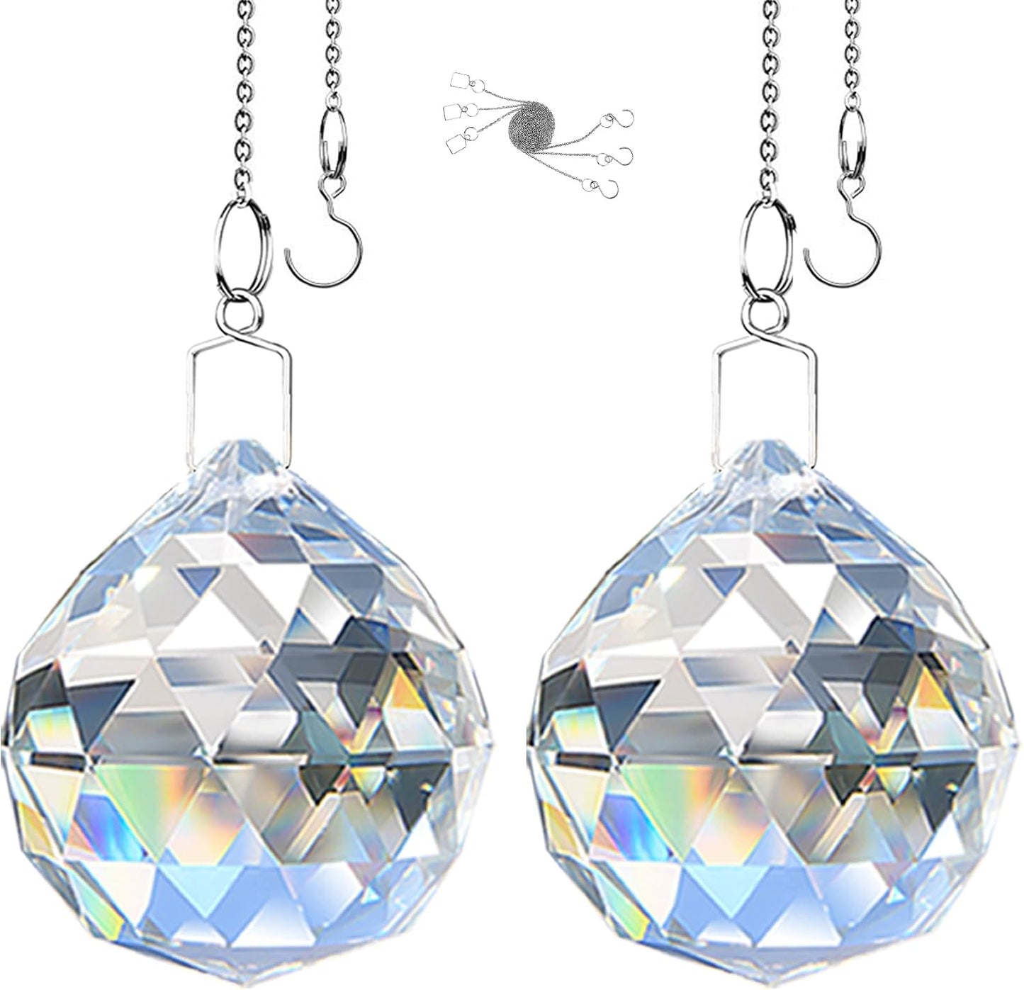 2 Colgantes Prisma Cristal Arco Iris para Ventanas Feng Shui