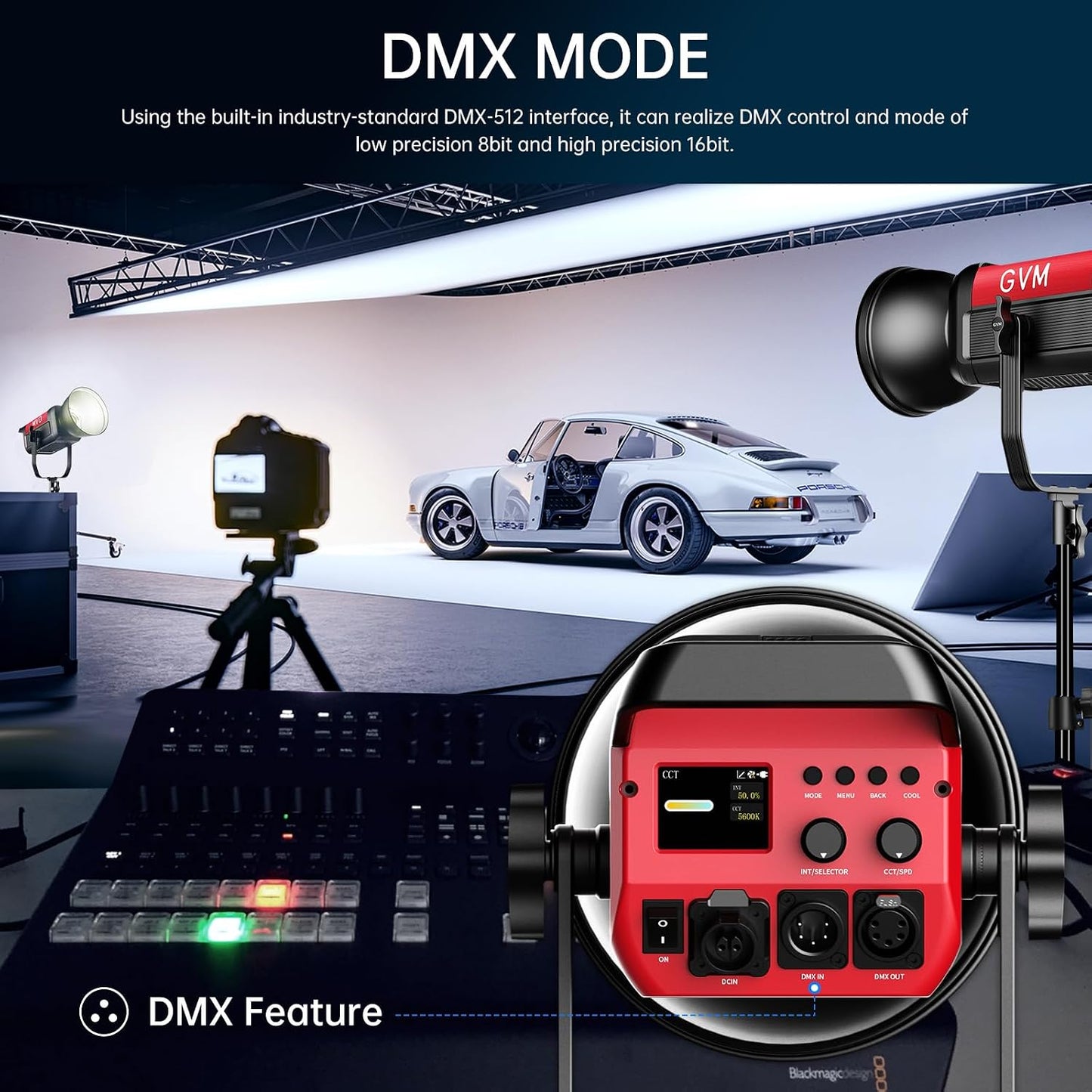 Kit luz video LED 200W 45400lux control Bluetooth/DMX 12 efectos