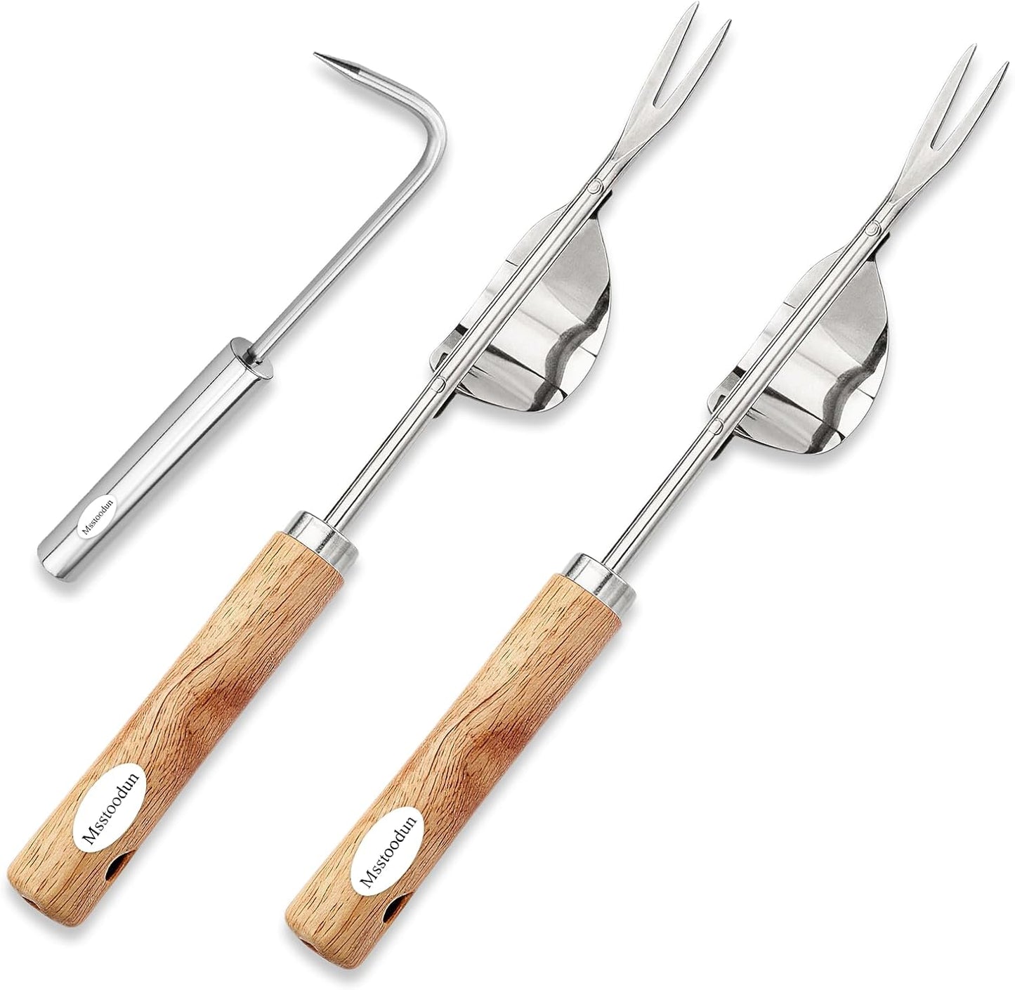 2 Herramientas Deshierbe Acero Inox V y Gancho Raíz Mango Madera