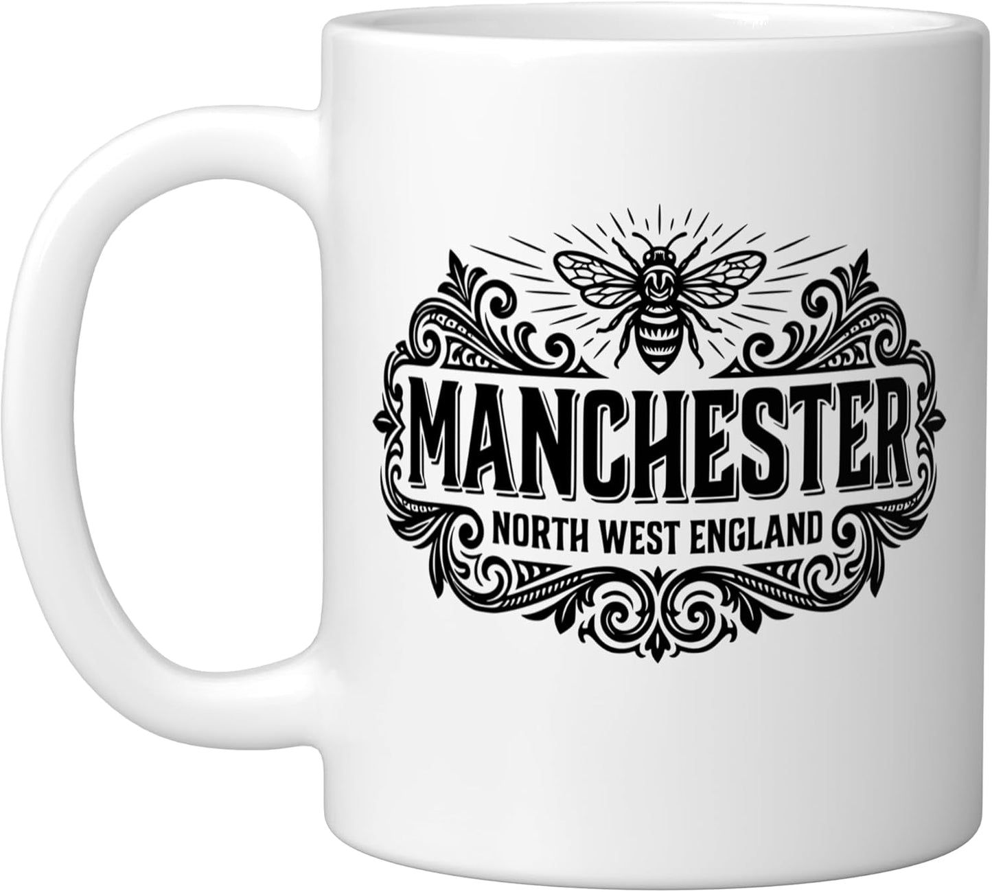 Taza Cerámica Estilo Ingles Negro con Diseño Ornamental