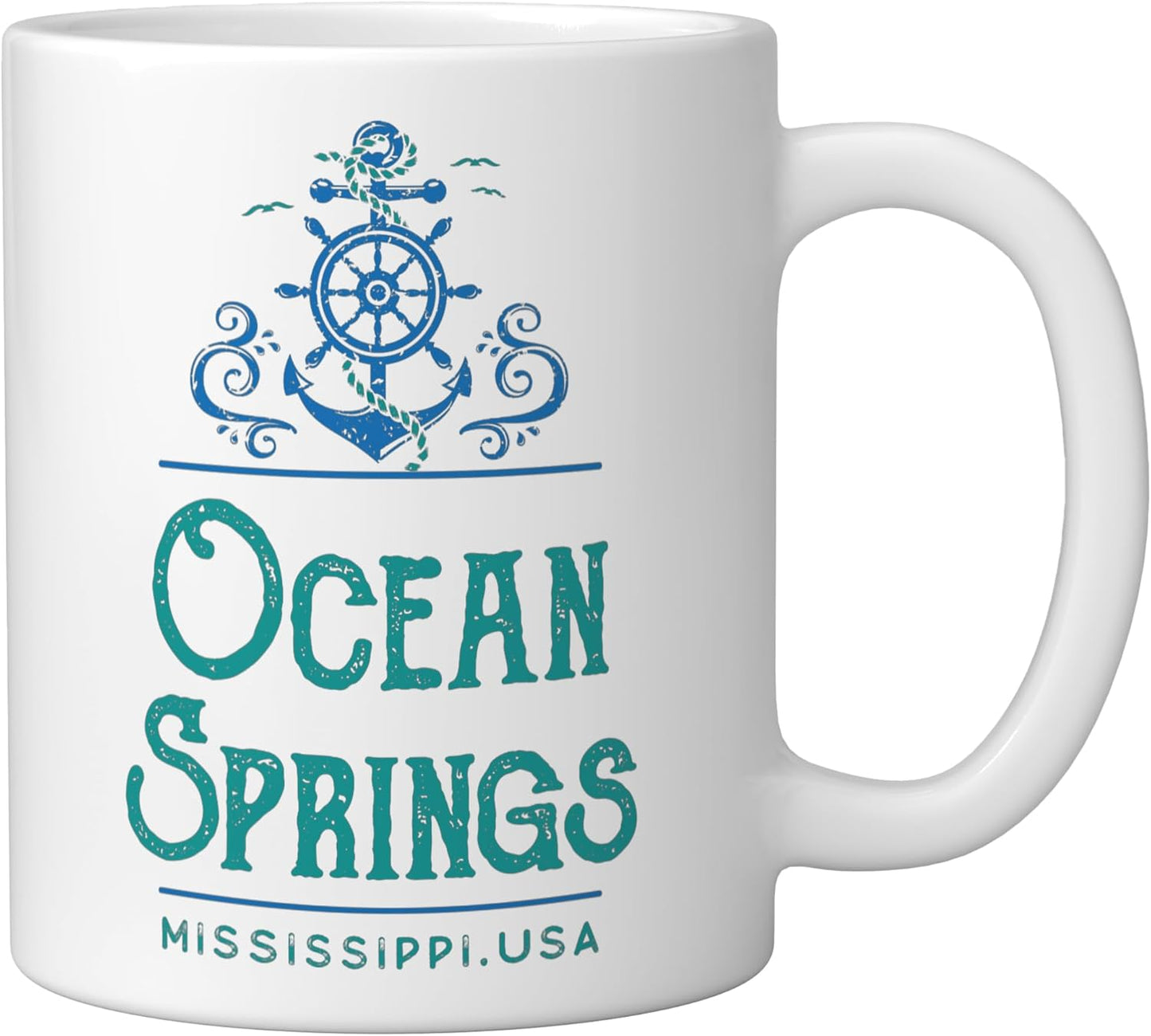 Taza Cerámica Diseño Náutico Blanca Ocean Springs