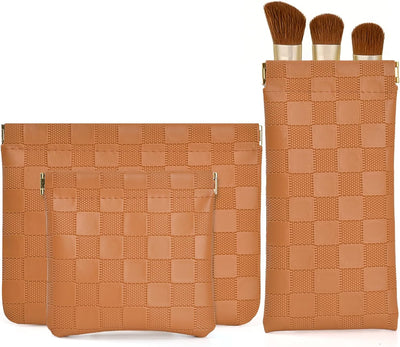 4 bolsas maquillaje cuero impermeable con cierre presión