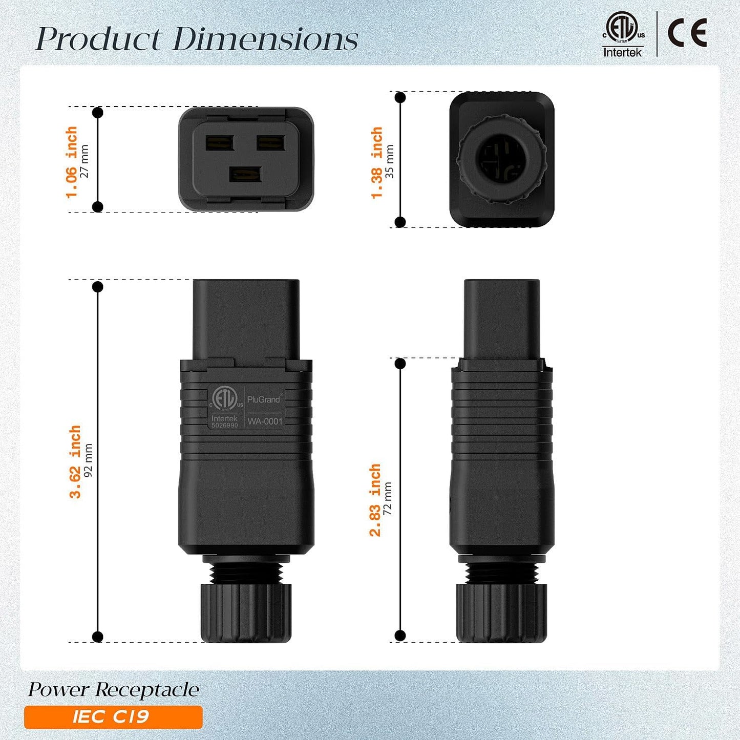 Enchufe IEC 320 C19 20A/125V conector cable negro
