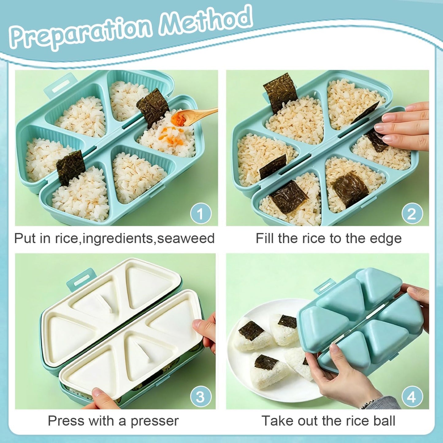 2 Moldes Onigiri 6en1 Triangulares para Sushi Rápidas