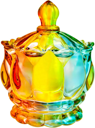 Plato de cristal colorido para dulces con tapa, tarros decorativos para oficina o hogar