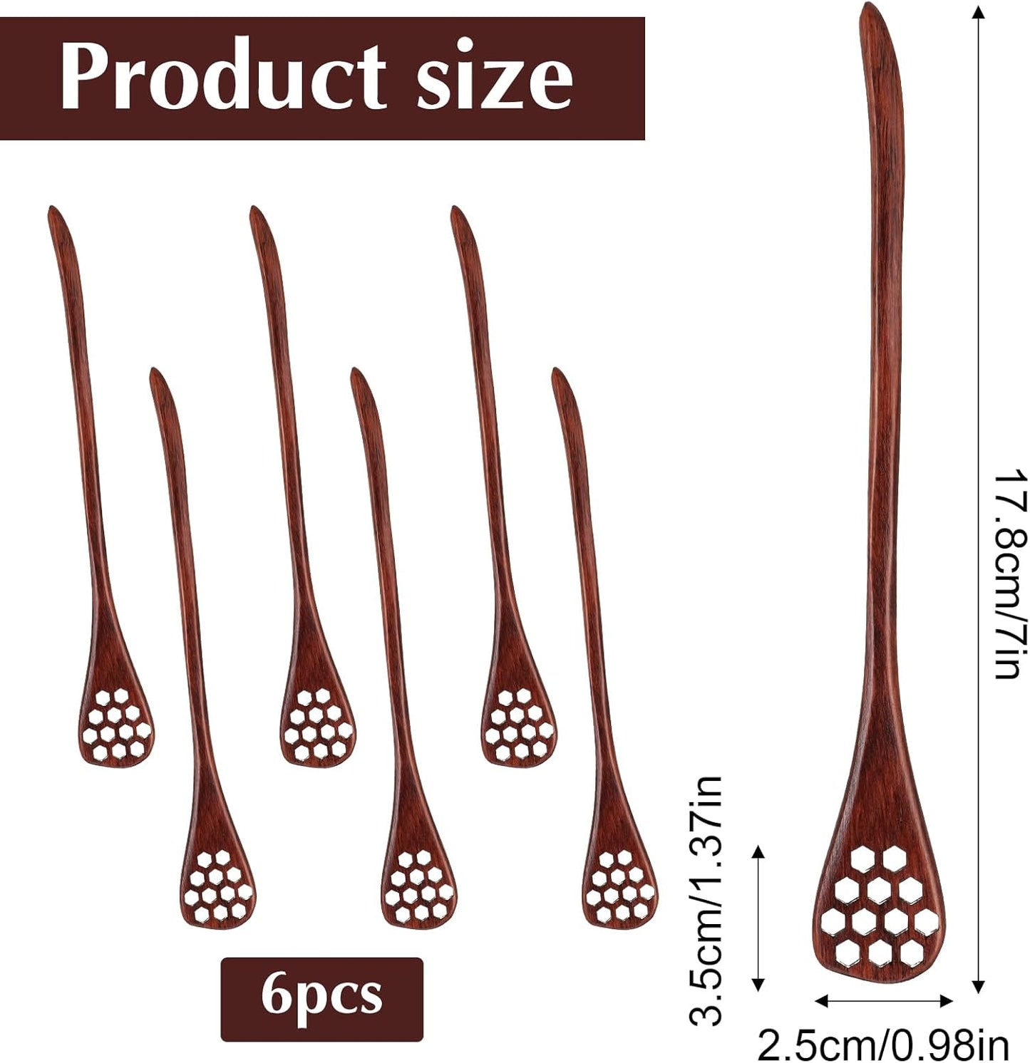 6 cucharas de madera para miel de 7 pulgadas, agitadores de té y café reutilizables con mango largo