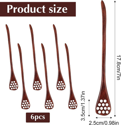 6 cucharas de madera para miel de 7 pulgadas, agitadores de té y café reutilizables con mango largo