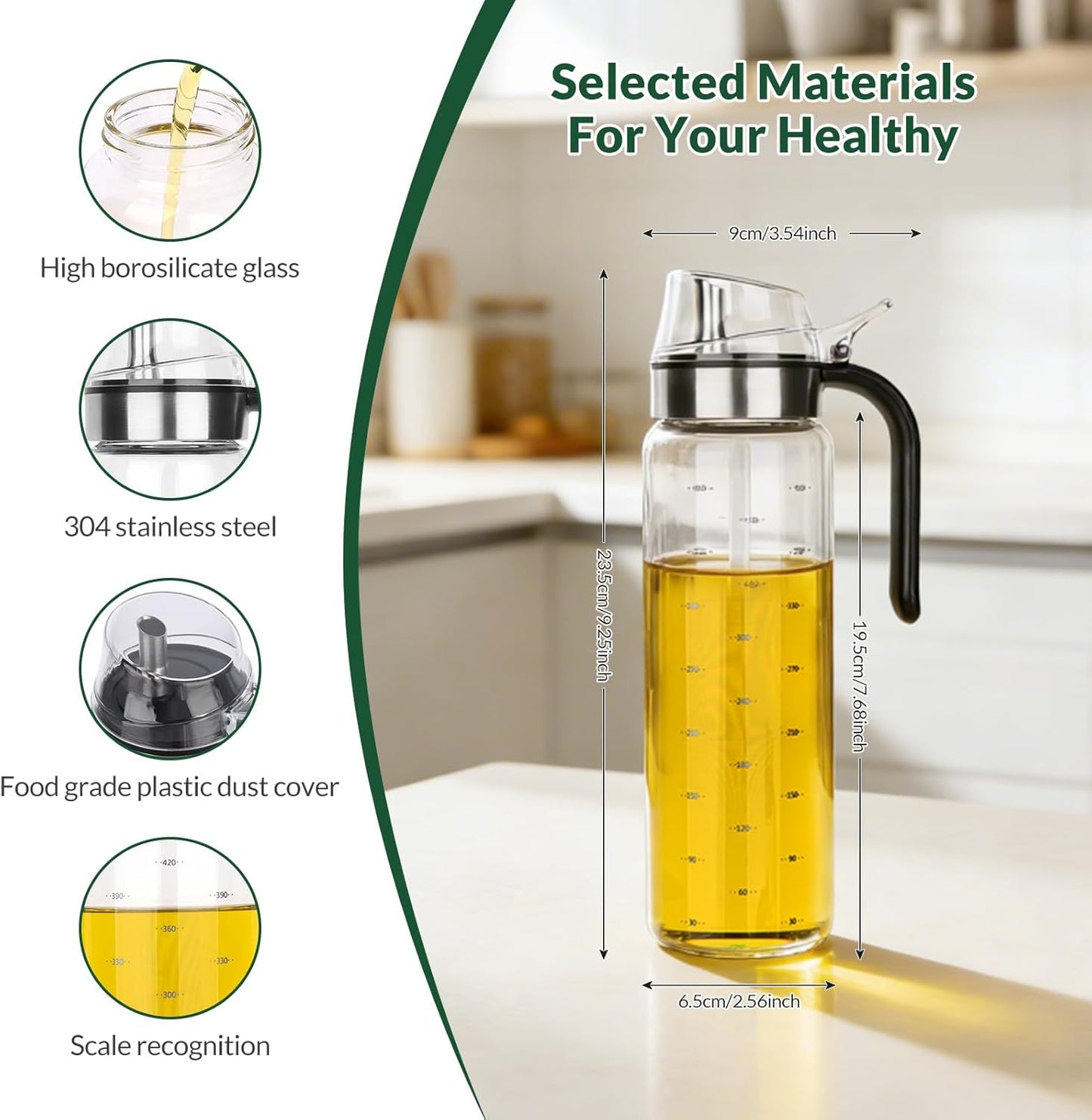 Botella dispensadora de aceite de oliva de vidrio
