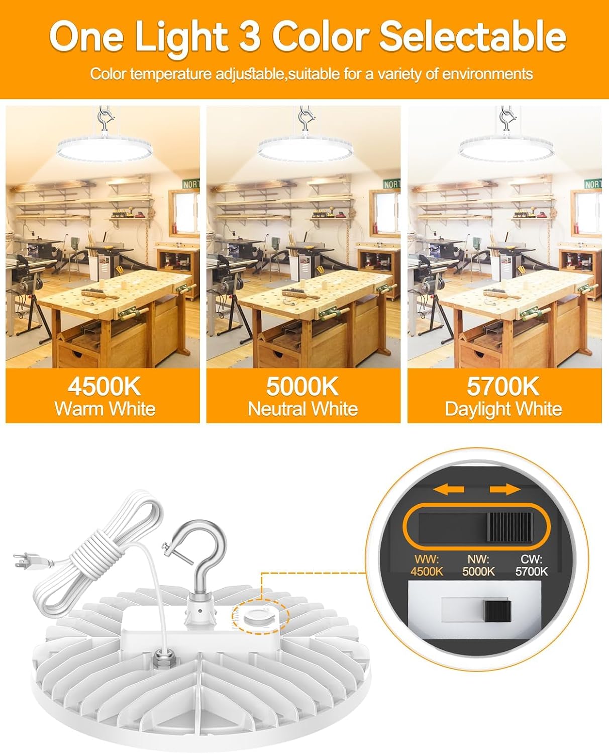 2 Pzas Lámpara LED UFO Ajustable 4500K-5700K