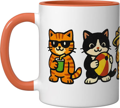Taza Cerámica Verano Vibe Gatos Color Naranja