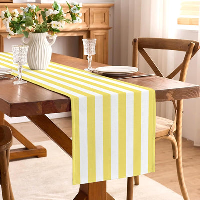 Camino mesa rayas amarillo y blanco 13x90pulg decoración fiesta