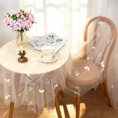 Camino Mesa Gasa Champán Perla 3D 120pulg Tul Transparente Boda