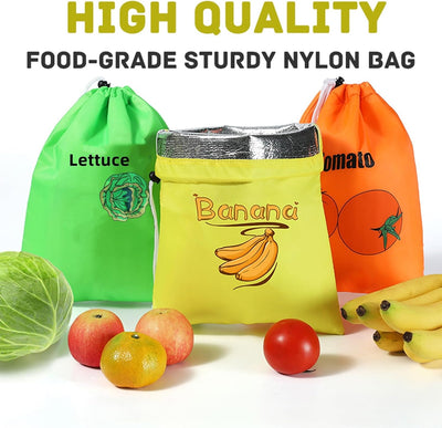 Bolsa de almacenamiento con forro de aluminio 13.7 x 11 pulgadas para frutas y verduras reutilizable