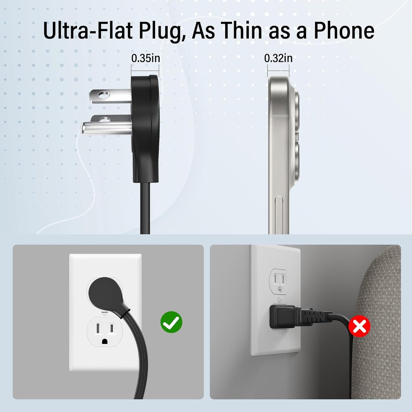 Cable extensión plano 4 pies 14 AWG con tierra 15A