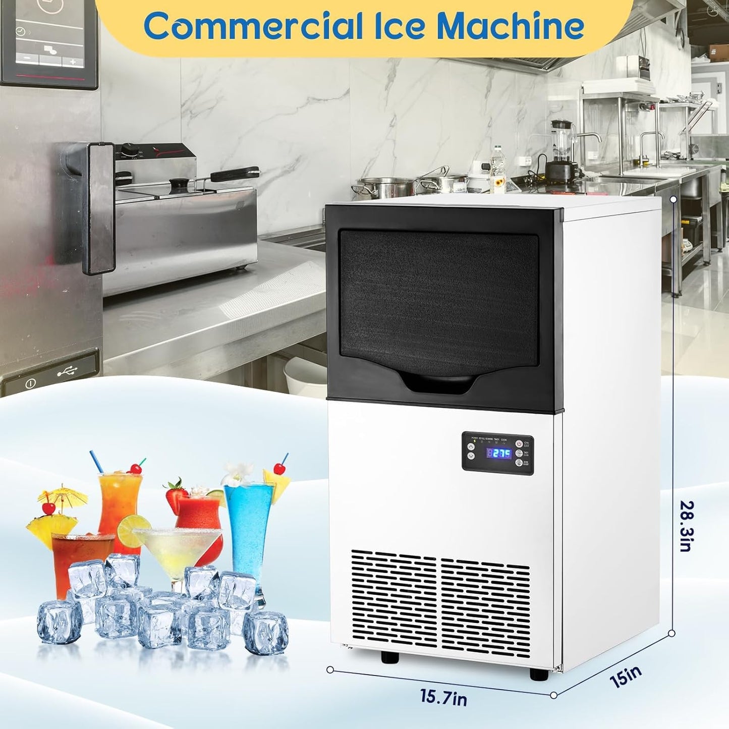Máquina de hielo comercial alta capacidad 110lbs/24h