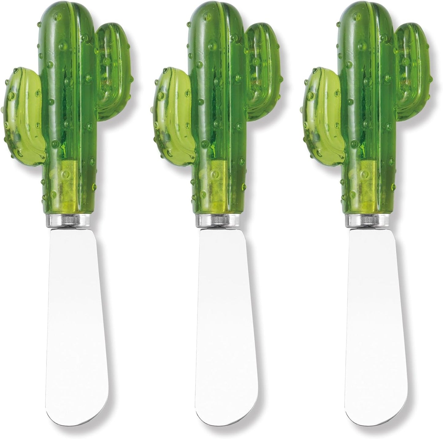Set 3 Espátulas Acero Inox con Manijas Cactus Resina Verde