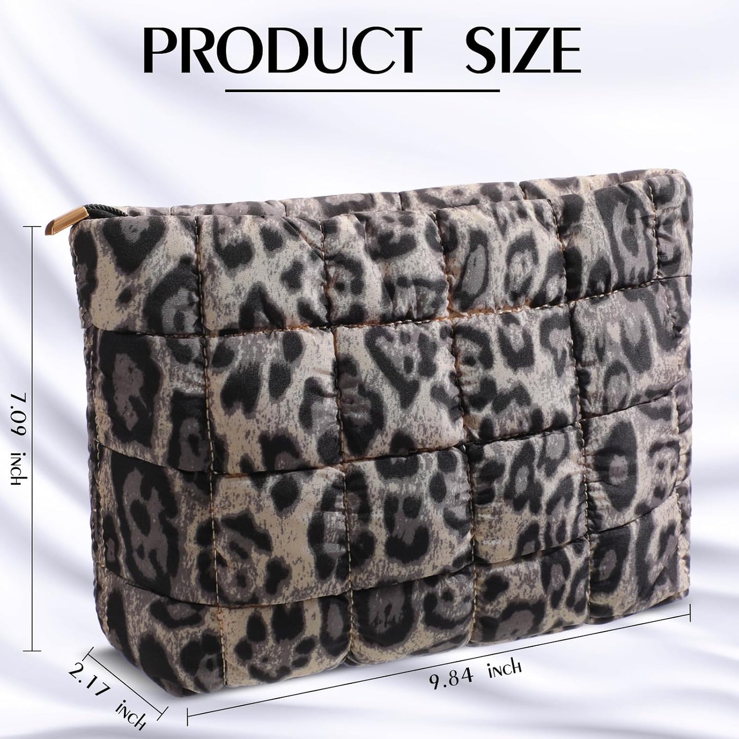 Bolsa maquillaje acolchada estampado leopardo marrón regalo mujer