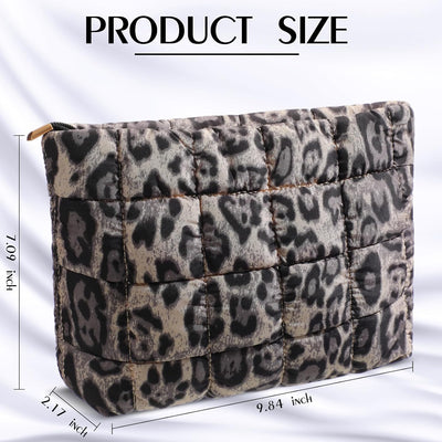 Bolsa maquillaje acolchada estampado leopardo marrón regalo mujer