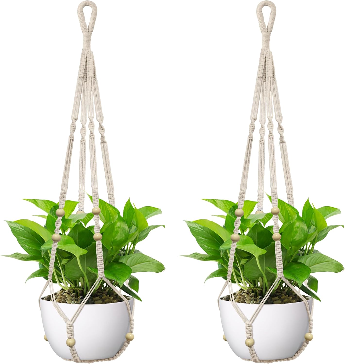 Colgador macramé soporte 4-15pulg marfil set 2