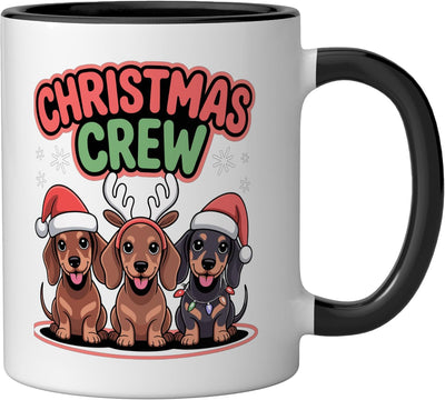 Taza cerámica navideña perro salchicha divertida negra/blanca