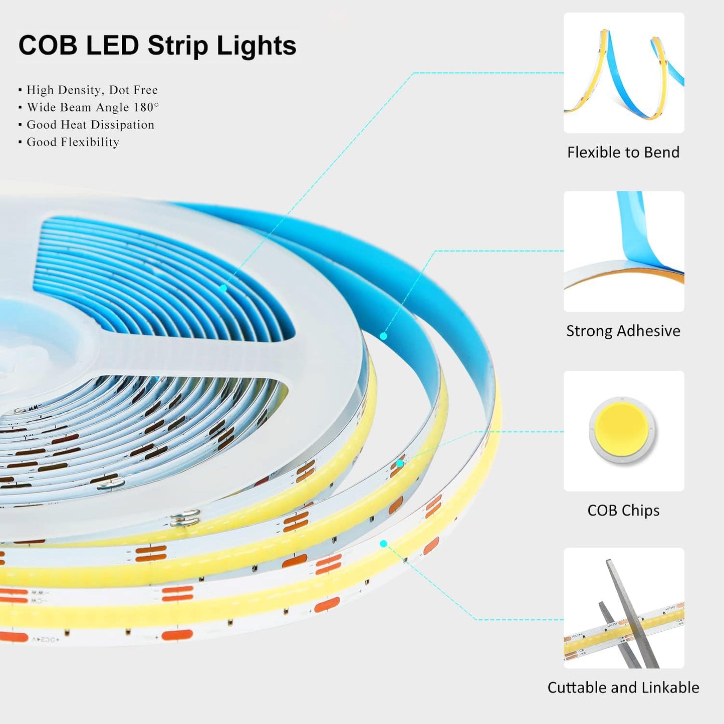 Tira LED USB COB rosa flexible 3.28pies con controlador tactil