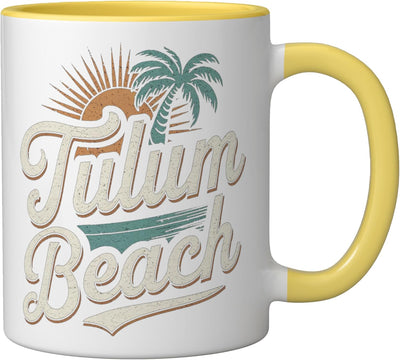 Taza Cerámica Tulum Playa Vacaciones México Amarillo Blanco