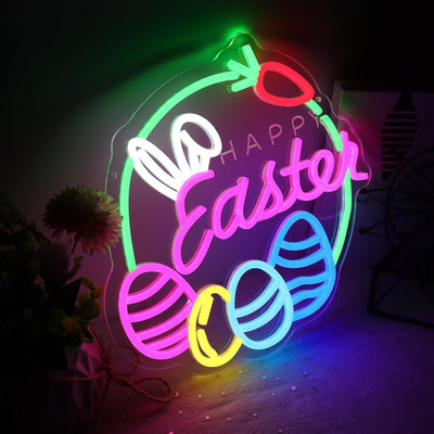 Letrero neón Happy East LED decoración Pascua hogar niños