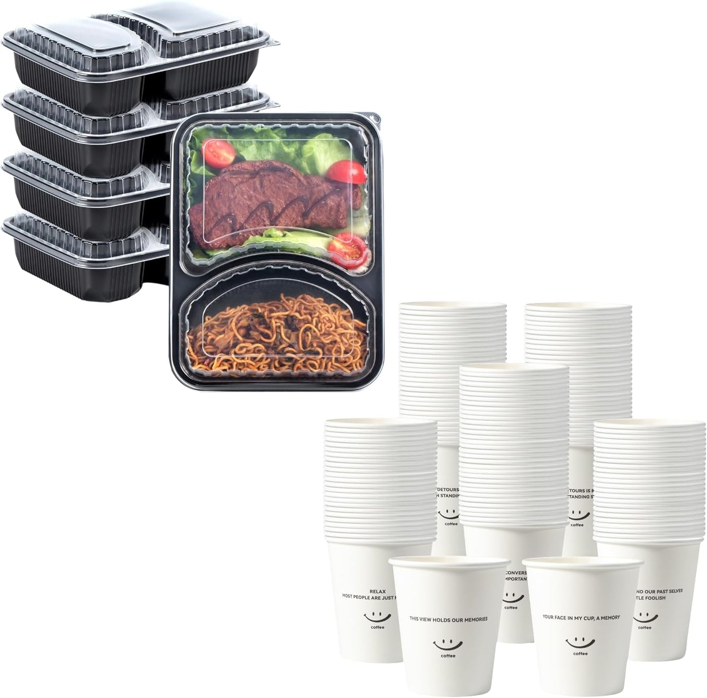 Contenedor 41oz con tapa y tazas papel 12oz 300pzas blanco sonrisa
