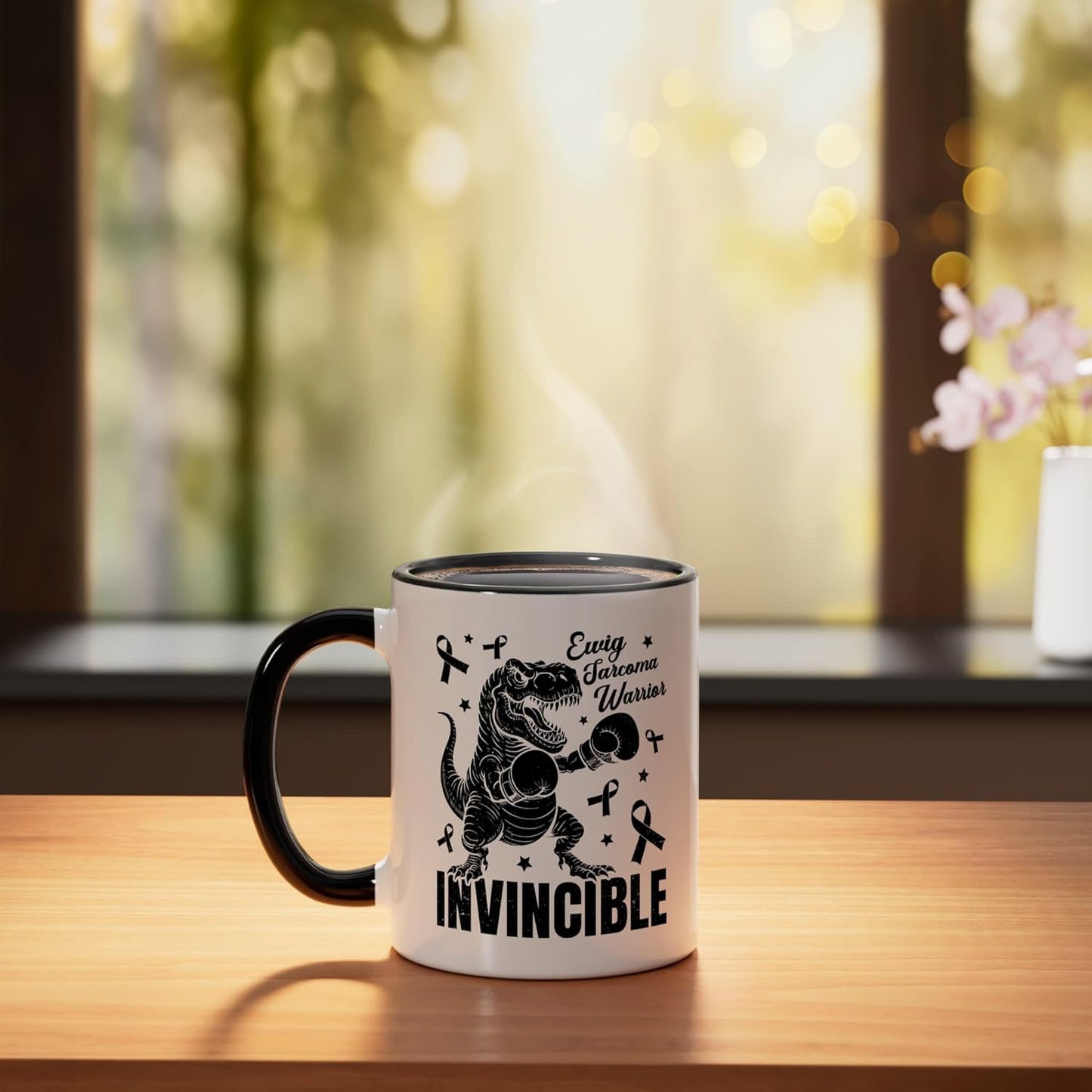 Taza cerámica para combatiente contra el cáncer de Ewing Sarcoma negra/blanca