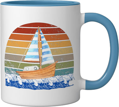 Taza de cerámica para mujer con barco de vela en tonos azul y blanco