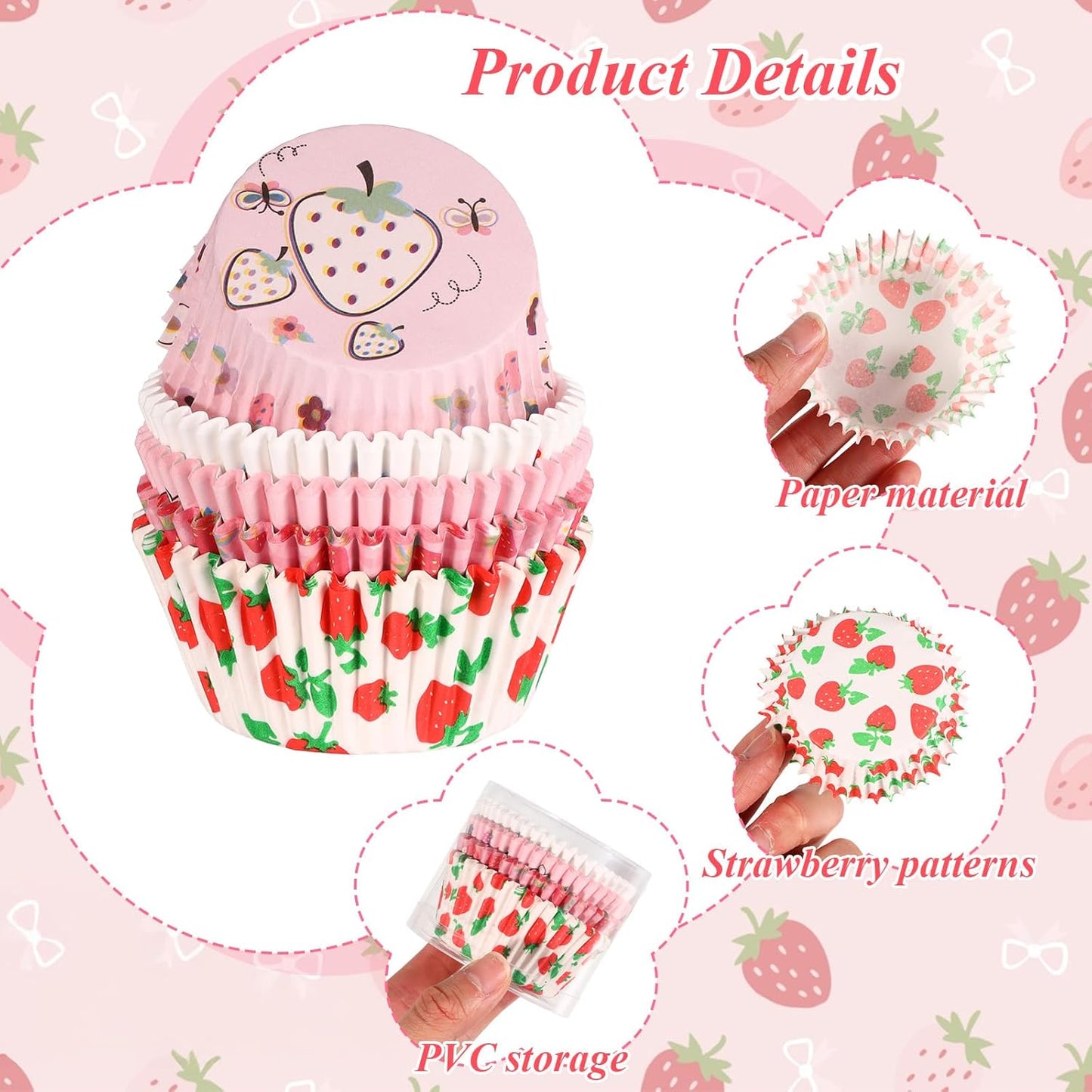 Forros de fresa para cupcakes y tazas de hornear decoración bodas