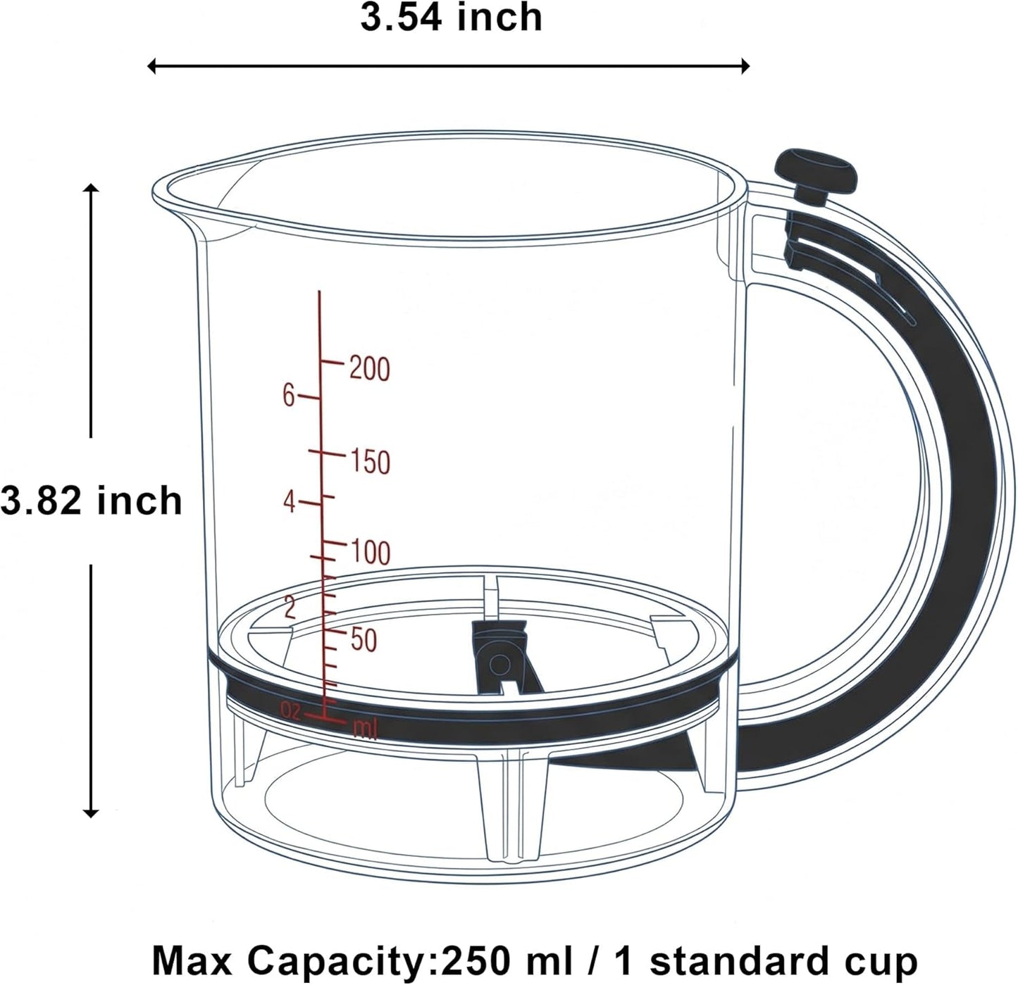 Taza medidora ajustable 4 en 1 con base raspadora y cepillo largo