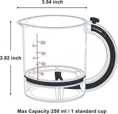 Taza medidora ajustable 4 en 1 con base raspadora y cepillo largo