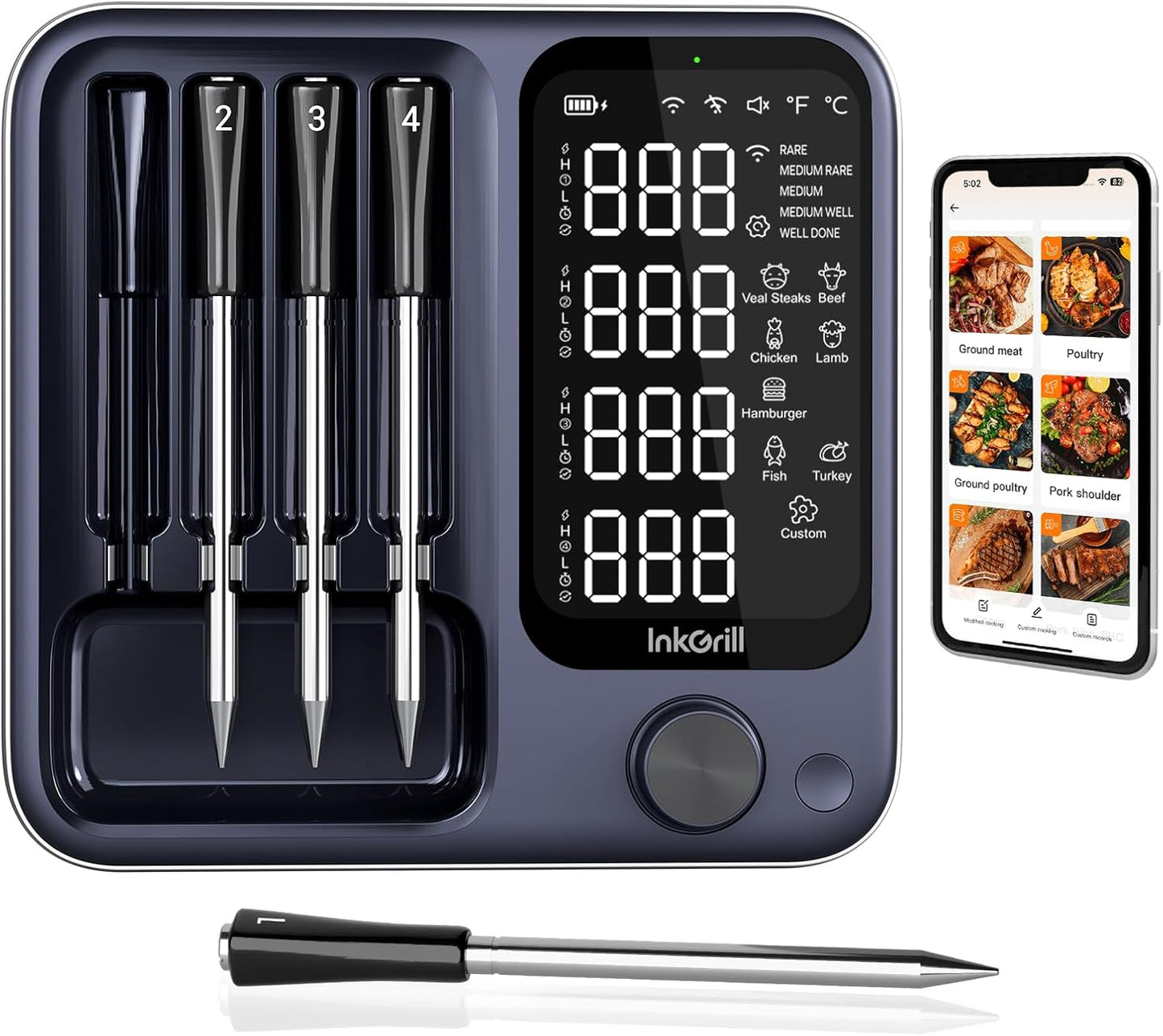 Termómetro inalámbrico carne con 4 sondas IP67 WiFi